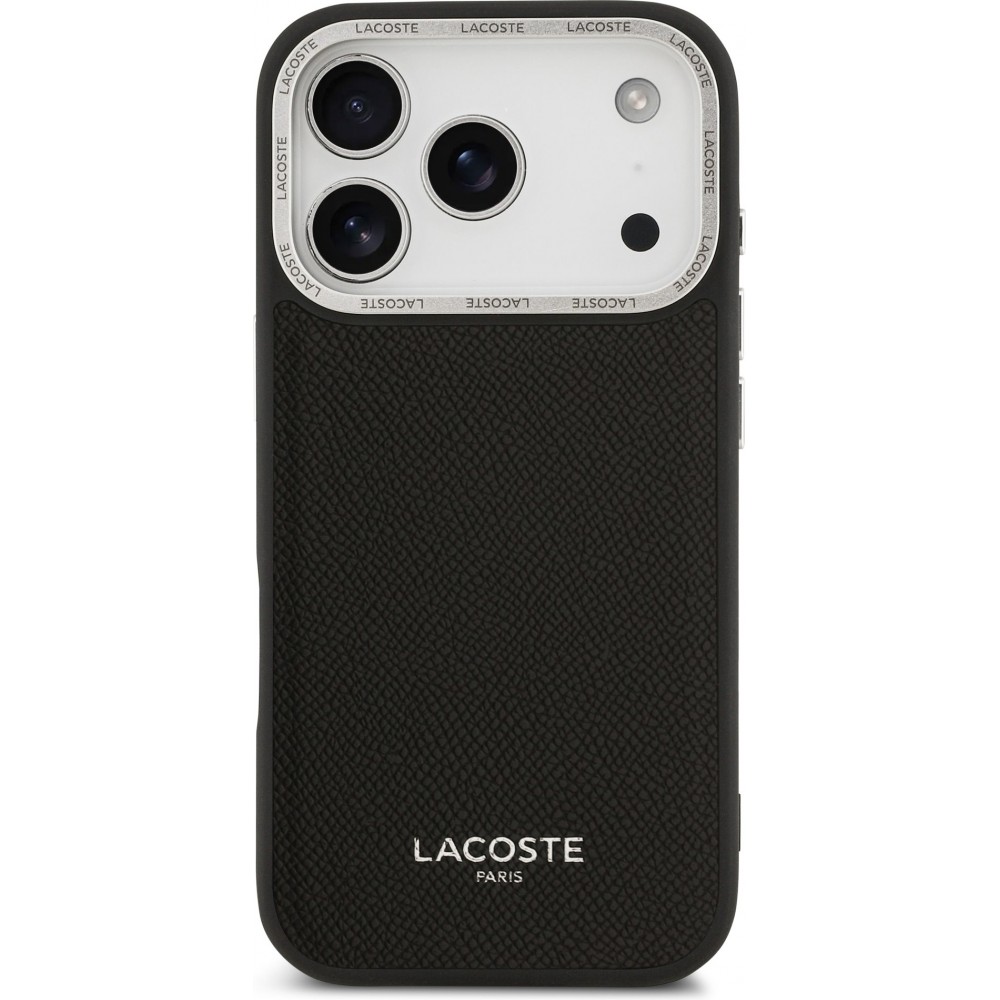 iPhone 17 Pro Case H&uuml;lle - Lacoste PU Leder Champs Elysees MagSafe elegante und langlebige Schutzh&uuml;lle - Schwarz