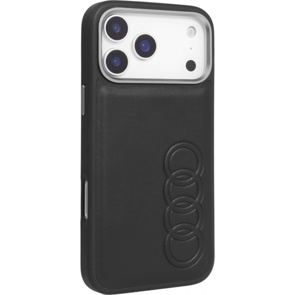 Coque iPhone 17 Pro Max - Audi TT MagSafe en cuir synth&eacute;tique avec le logo en relief - Noir