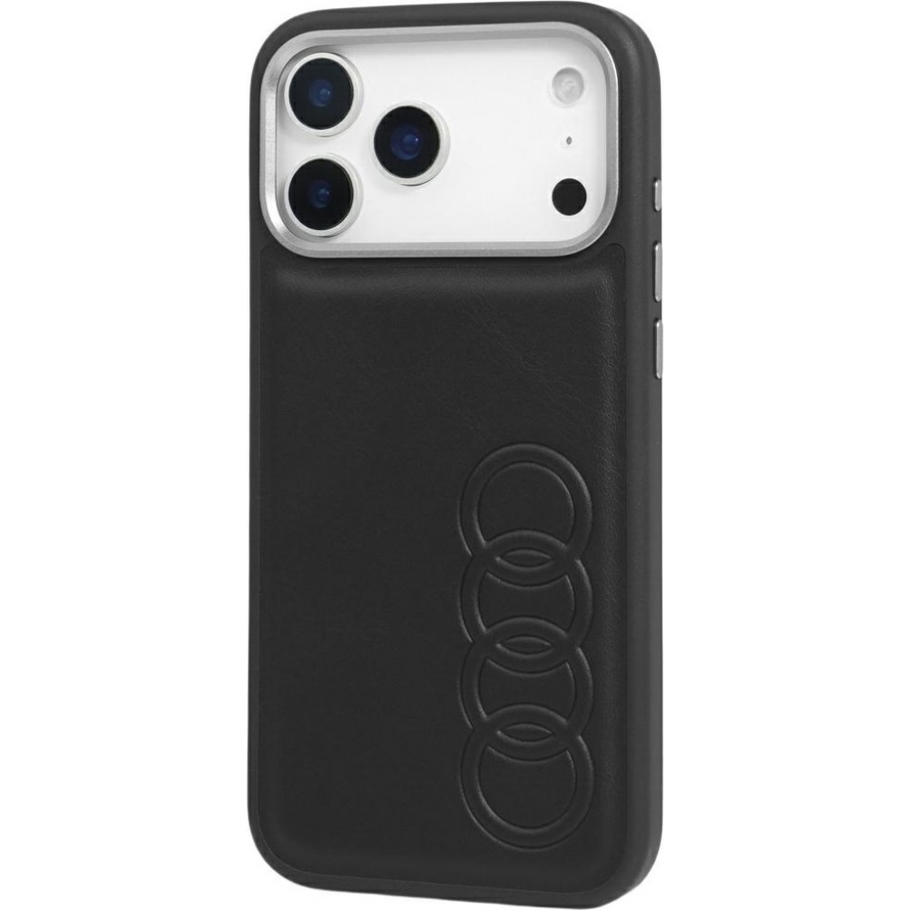 Coque iPhone 17 Pro Max - Audi TT MagSafe en cuir synth&eacute;tique avec le logo en relief - Noir
