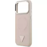 Coque iPhone 17 Pro Max - Guess MagSafe cuir PU avec logo triangle et cadre caméra métal argenté - Rose