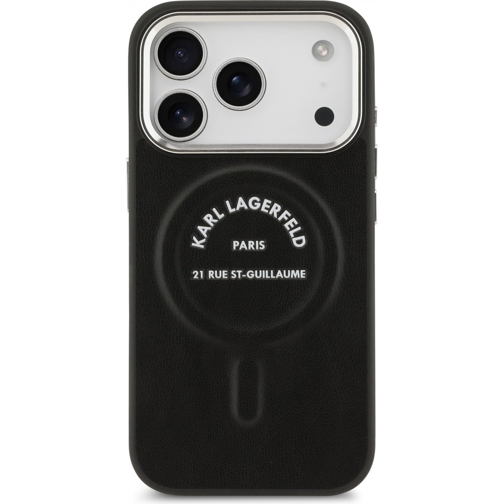Coque iPhone 17 Pro Max - Karl Lagerfeld PU RSG Logo MagSafe &eacute;l&eacute;gante et protectrice - Noir