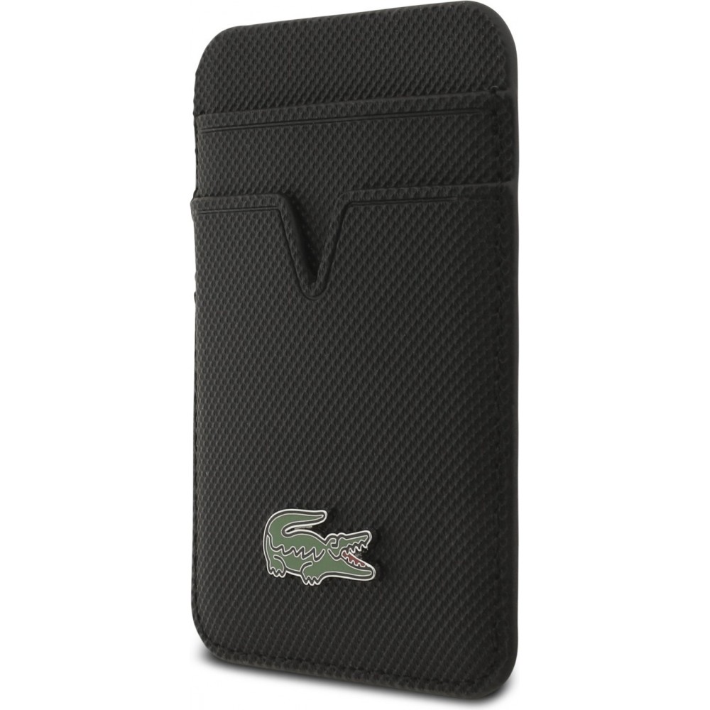 iPhone 17 Pro Max Case H&uuml;lle - Lacoste Iconic Petit Pique MagSafe mit Magnetportemonnaie - Schwarz