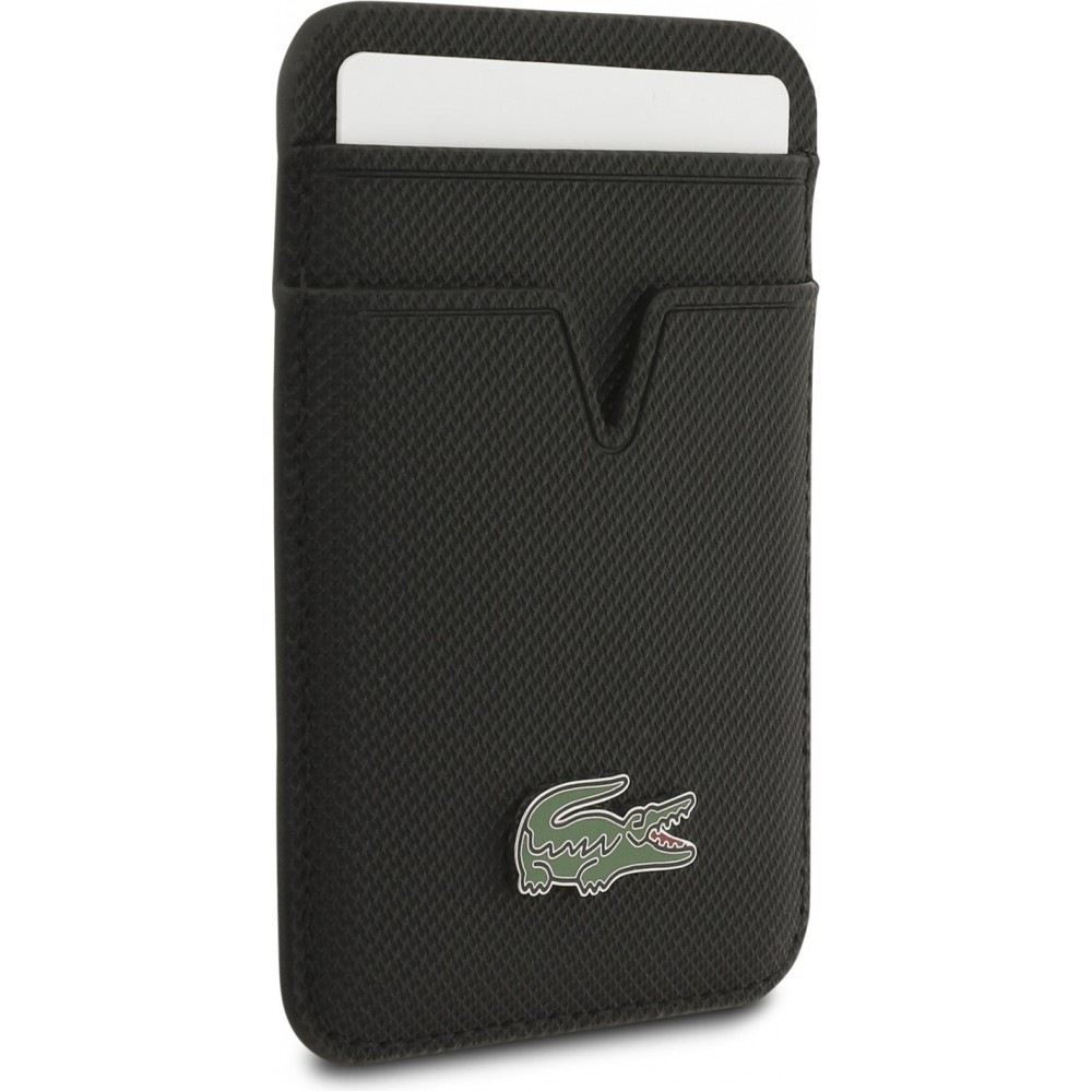iPhone 17 Pro Max Case H&uuml;lle - Lacoste Iconic Petit Pique MagSafe mit Magnetportemonnaie - Schwarz