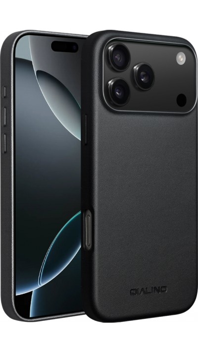 Coque iPhone 17 Pro Max - Qialino cuir véritable (compatible MagSafe) - Noir