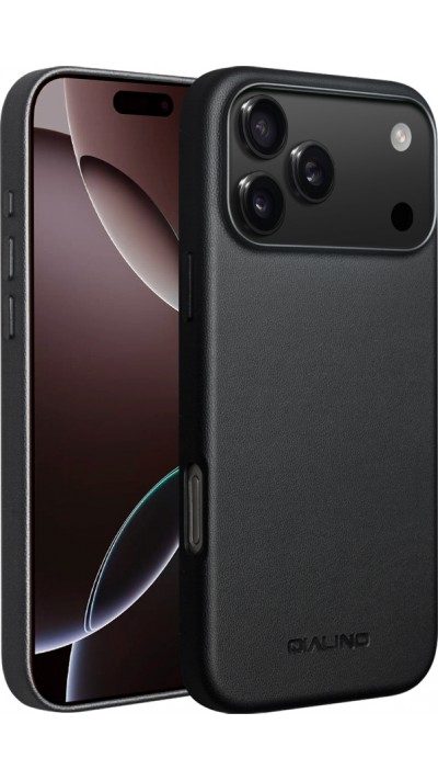 Coque iPhone 17 Pro - Qialino cuir véritable (compatible MagSafe) - Noir