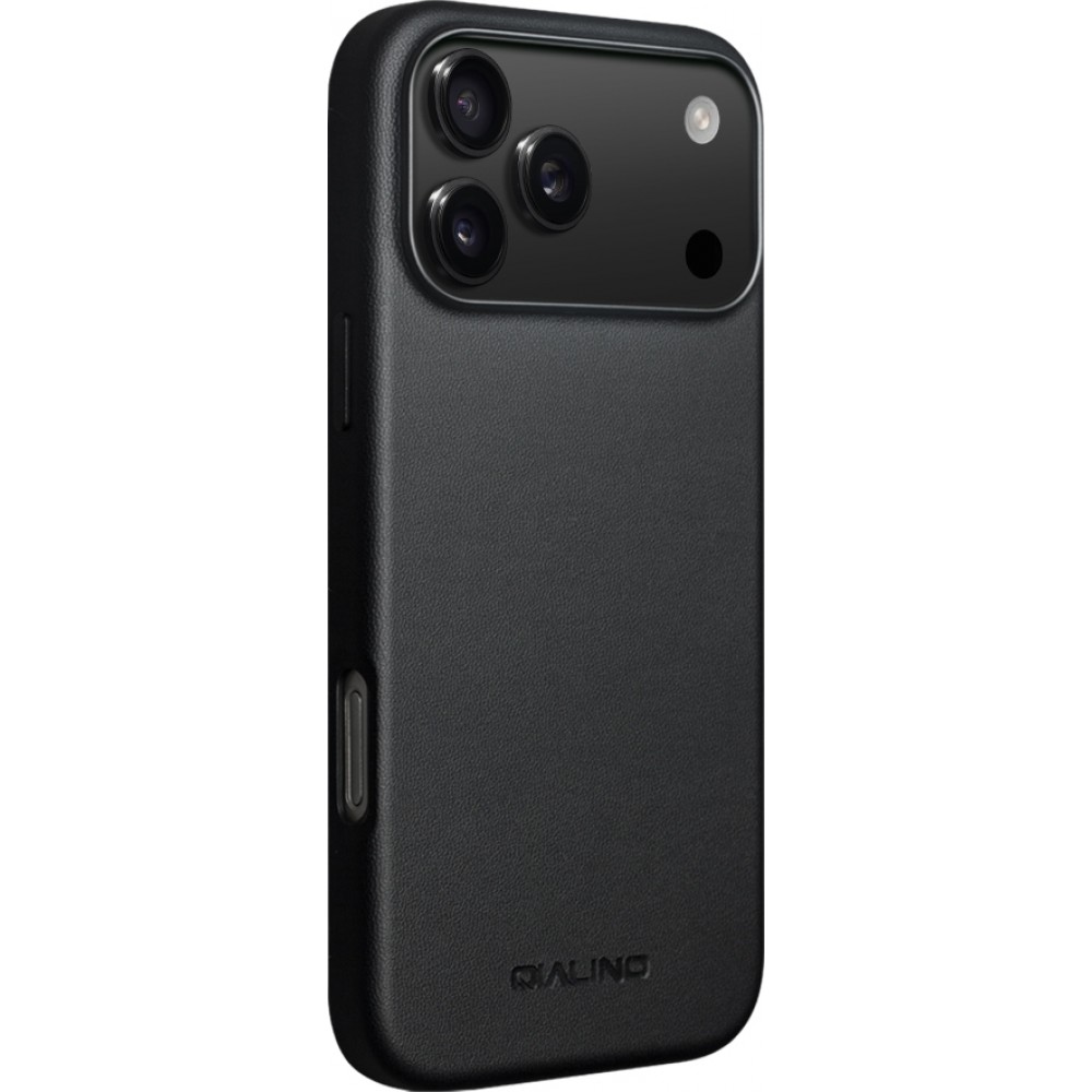 Coque iPhone 17 Pro - Qialino cuir véritable (compatible MagSafe) - Noir