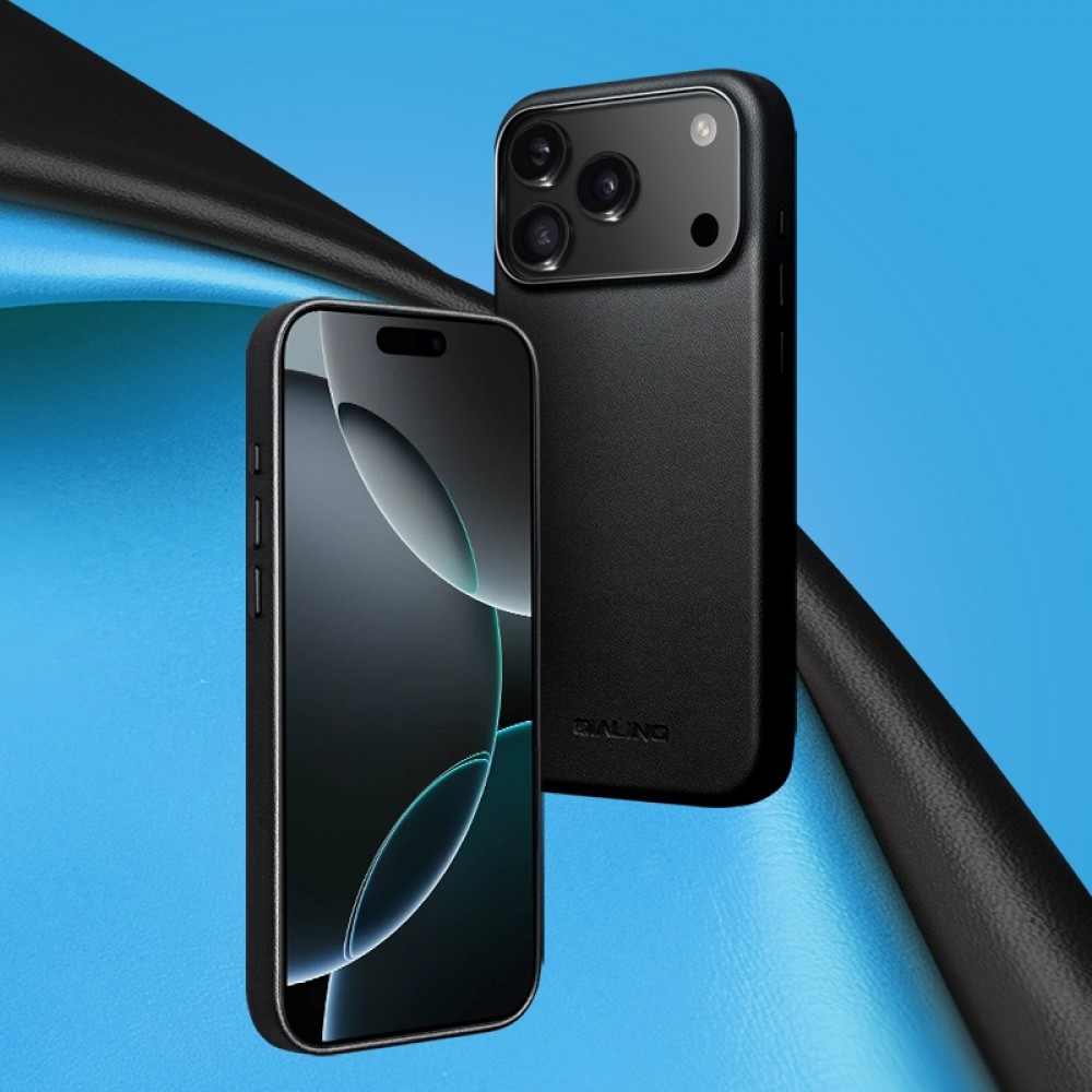 Coque iPhone 17 Pro - Qialino cuir véritable (compatible MagSafe) - Noir