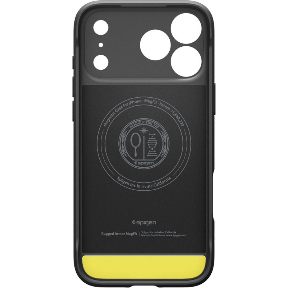 Coque iPhone 17 Pro - Spigen Rugged Armor MagFit compatible MagSafe r&eacute;sistante et durable - Noir