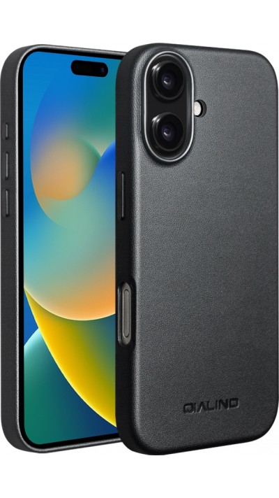 Coque iPhone 17 - Qialino cuir véritable (compatible MagSafe) - Noir