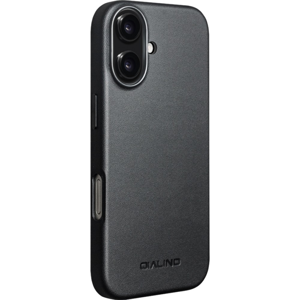 Coque iPhone 17 - Qialino cuir véritable (compatible MagSafe) - Noir