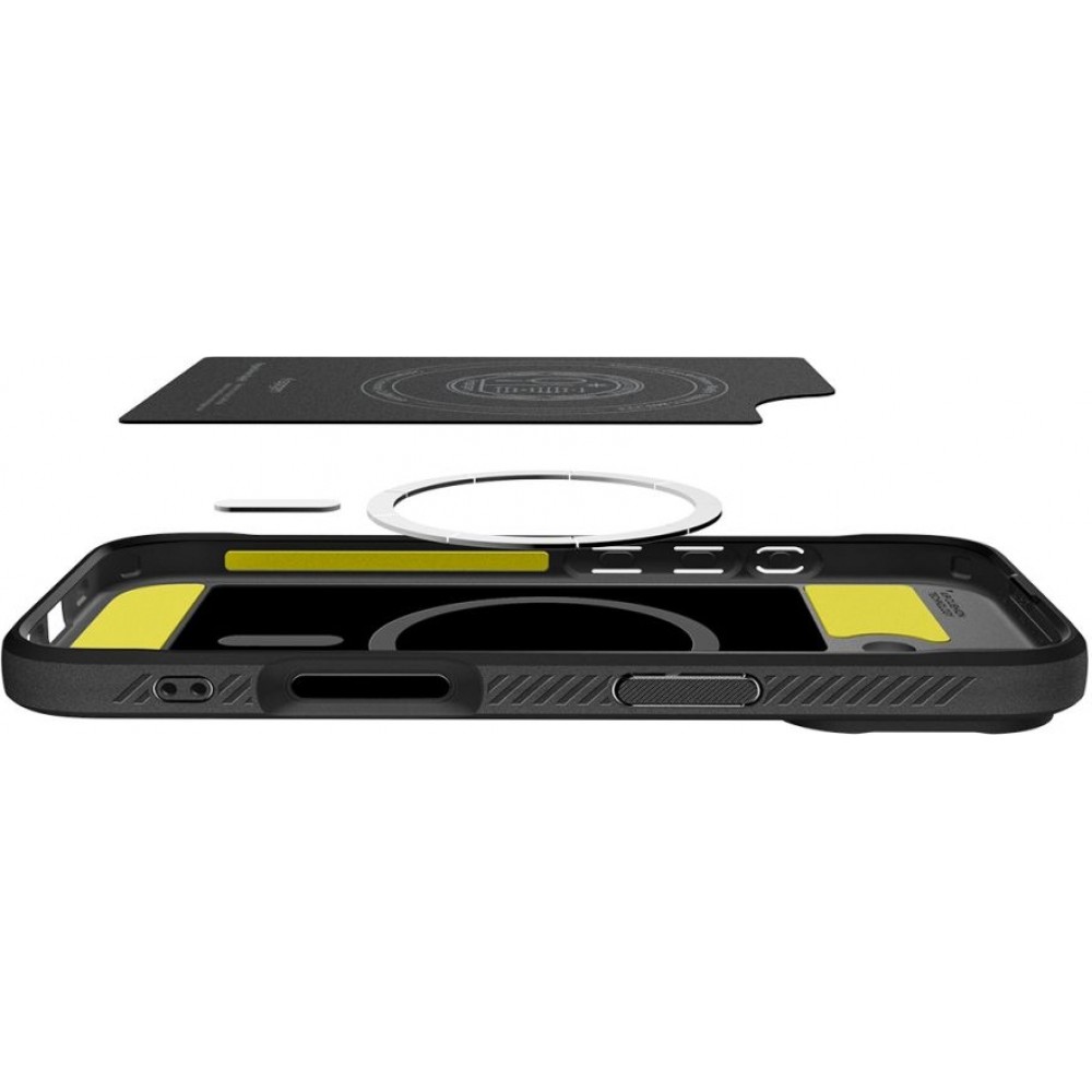 Coque iPhone 17 - Spigen Rugged Armor MagFit compatible MagSafe r&eacute;sistante et durable - Noir