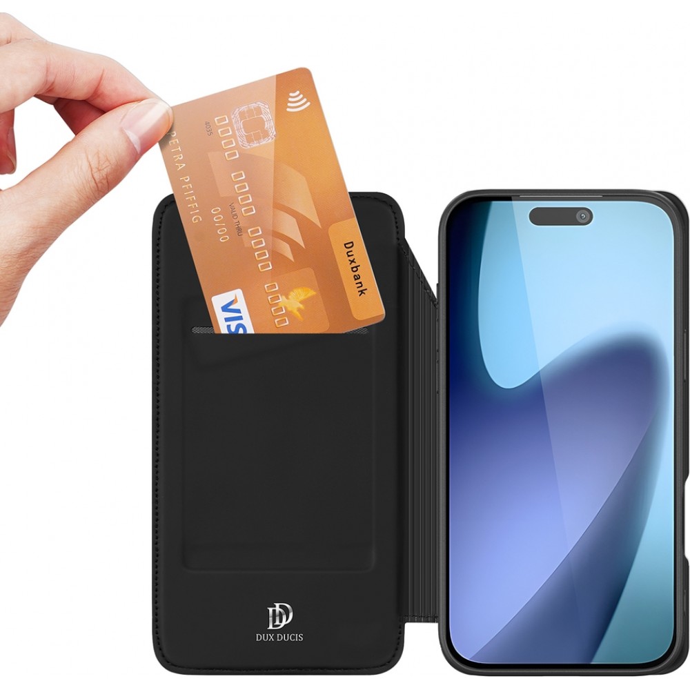 Coque iPhone Air - Dux Ducis Skin Pro avec rabat et emplacement pour cartes en cuir synthétique PU et TPU flexible - Noir