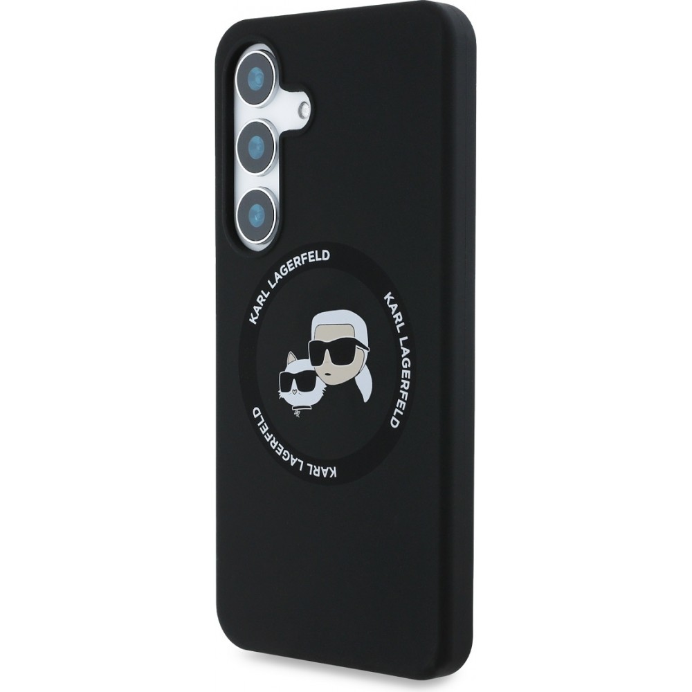 Coque Samsung Galaxy S25 - Karl Lagerfeld Liquid en silicone avec design Karl et Choupette compatible MagSafe - Noir