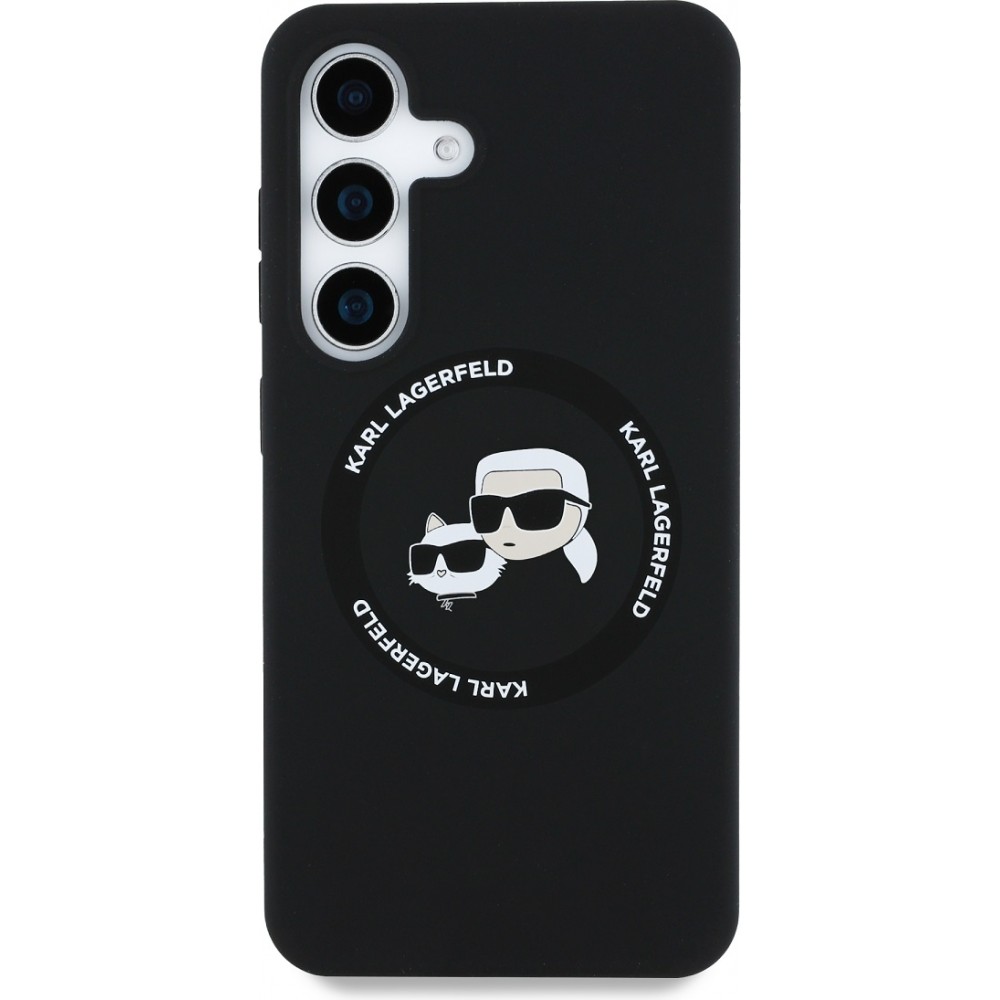 Coque Samsung Galaxy S25 - Karl Lagerfeld Liquid en silicone avec design Karl et Choupette compatible MagSafe - Noir