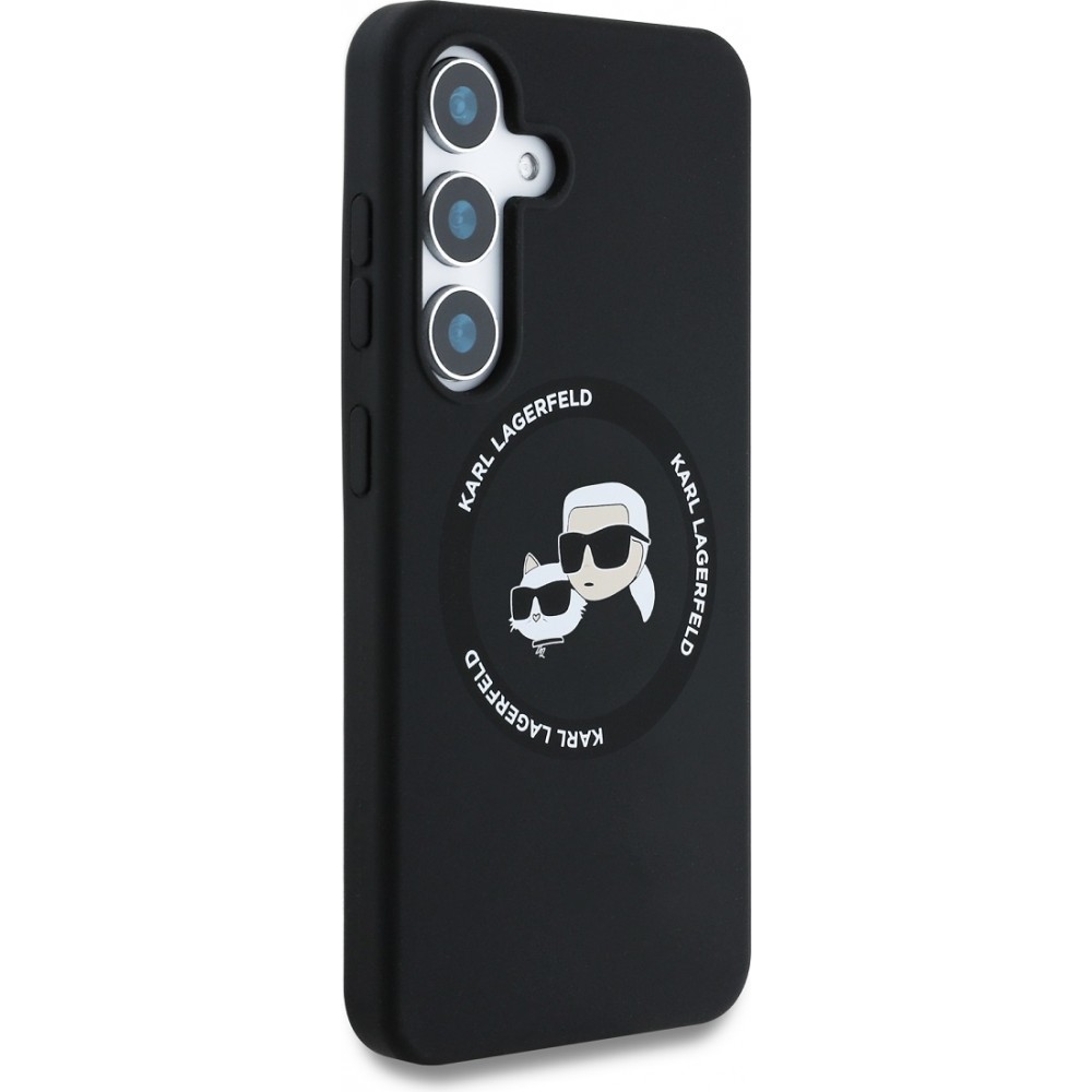 Coque Samsung Galaxy S25 - Karl Lagerfeld Liquid en silicone avec design Karl et Choupette compatible MagSafe - Noir