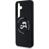 Coque Samsung Galaxy S25 - Karl Lagerfeld Liquid en silicone avec design Karl et Choupette compatible MagSafe - Noir