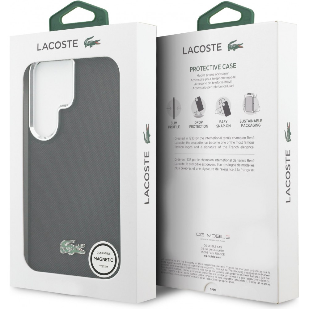 Galaxy S26 Ultra Case H&uuml;lle - Lacoste Petit Pique MagSafe Metall-Logo elegante und langlebige Schutzh&uuml;lle - Schwarz