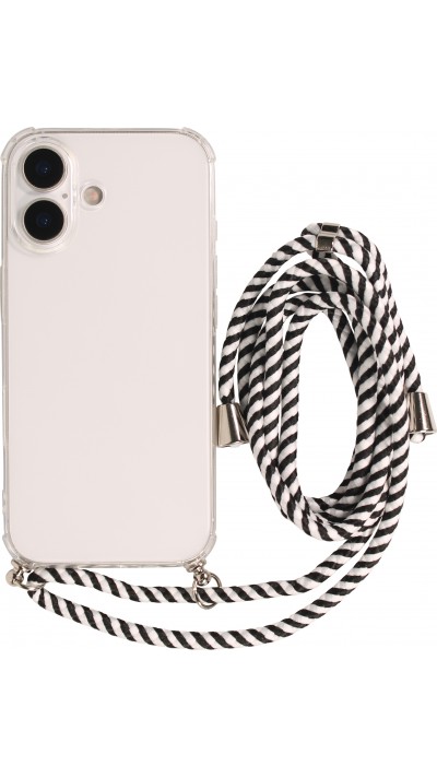 Hülle iPhone 17 - Gummi transparent mit Seil - Weiss / Schwarz