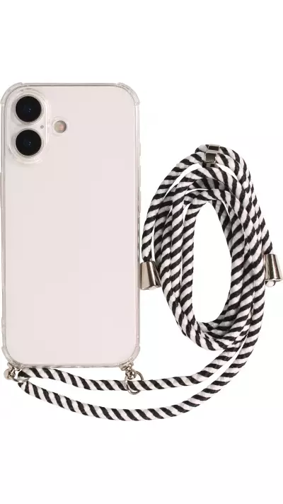 Coque iPhone 17 - Gel transparent avec lacet - Blanc / noir