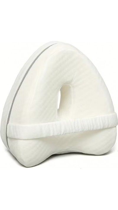 Coussin de jambe ergonomique &agrave; m&eacute;moire de forme avec sangle oreiller de genou pour dormeurs lat&eacute;raux housse lavable - Blanc