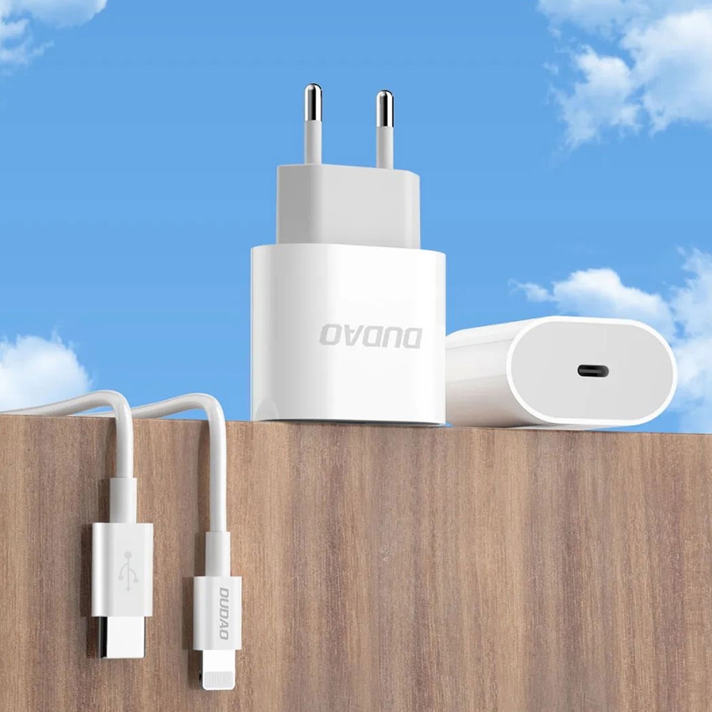 Dudao A14C chargeur mural USB-C PD 20W avec c&acirc;ble (1m USB-C) - Blanc
