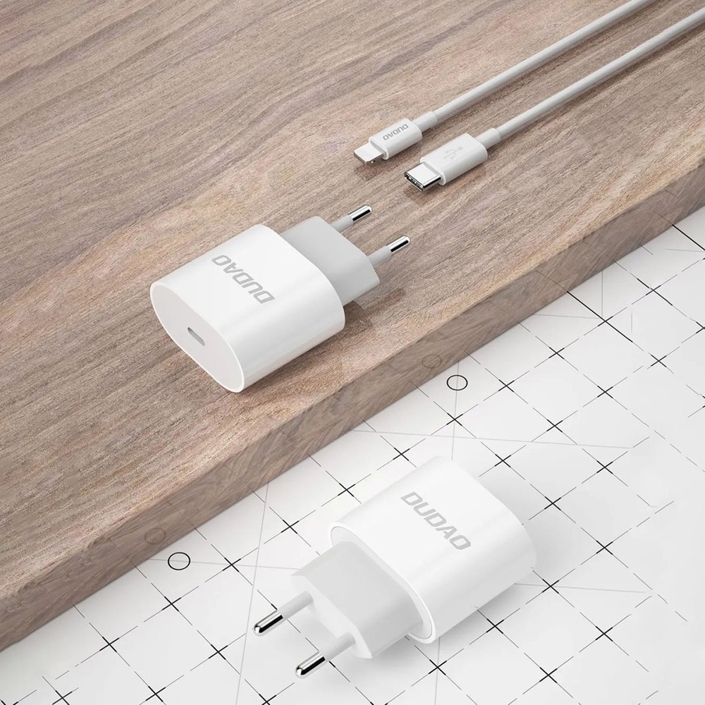 Dudao A14C chargeur mural USB-C PD 20W avec c&acirc;ble (1m USB-C) - Blanc