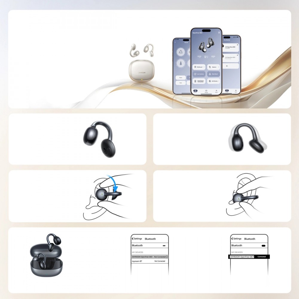 JOYROOM JR-OE3 Bluetooth Kopfhörer Open-Ear True BT 5.4 mit intelligentem Steuerung - Schwarz