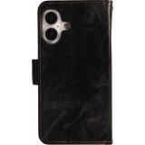 Etui cuir iPhone 17 - Flip Wallet en cuir véritable avec stripe design et compartiment à cartes - Noir