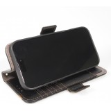 Etui cuir iPhone 17 - Flip Wallet en cuir véritable avec stripe design et compartiment à cartes - Noir