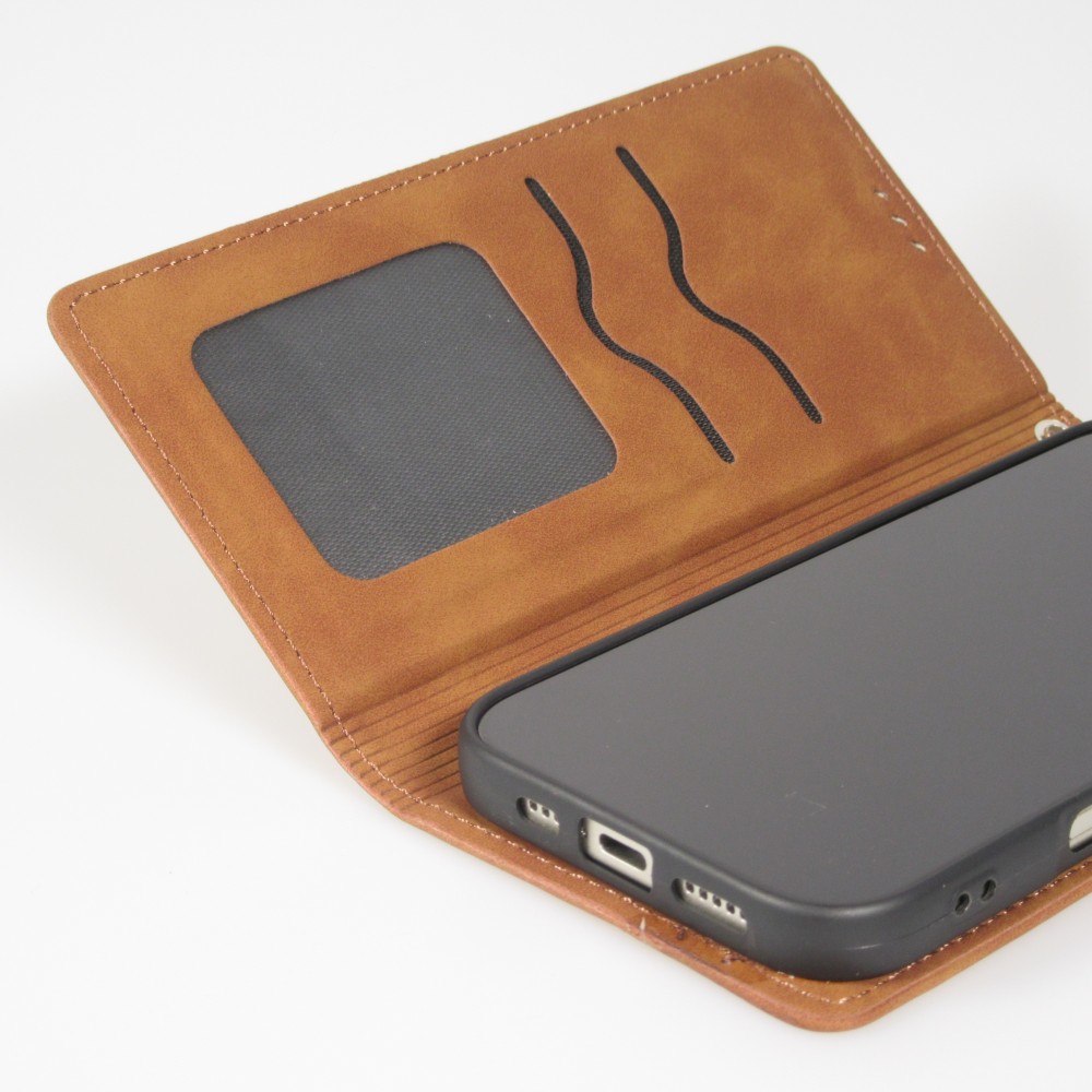 Etui cuir Samsung Galaxy S25 Edge - Flip Wallet vintage avec fermeture aimantée et compartiment cartes - Brun