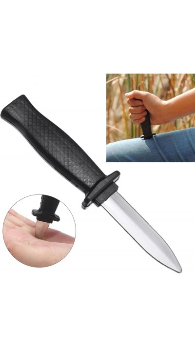 Faux couteau rétractable jouet pour effrayer - Noir