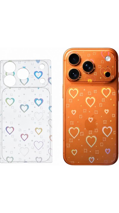 HD Panzerfolie Vollschutz transparent Kratzfest Splitterschutz schillernde Herzen mit animiertem Effekt - Transparent - iPhone 17 Pro