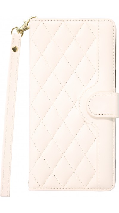 iPhone 16 Pro Max Case Hülle - Elegante Flip-Matratze mit Magnetverschluss Trageschlaufe und Kartenfächern - Weiss