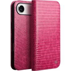 Fourre iPhone 17 Air - Flip Croco Qialino cuir véritable - Rose
