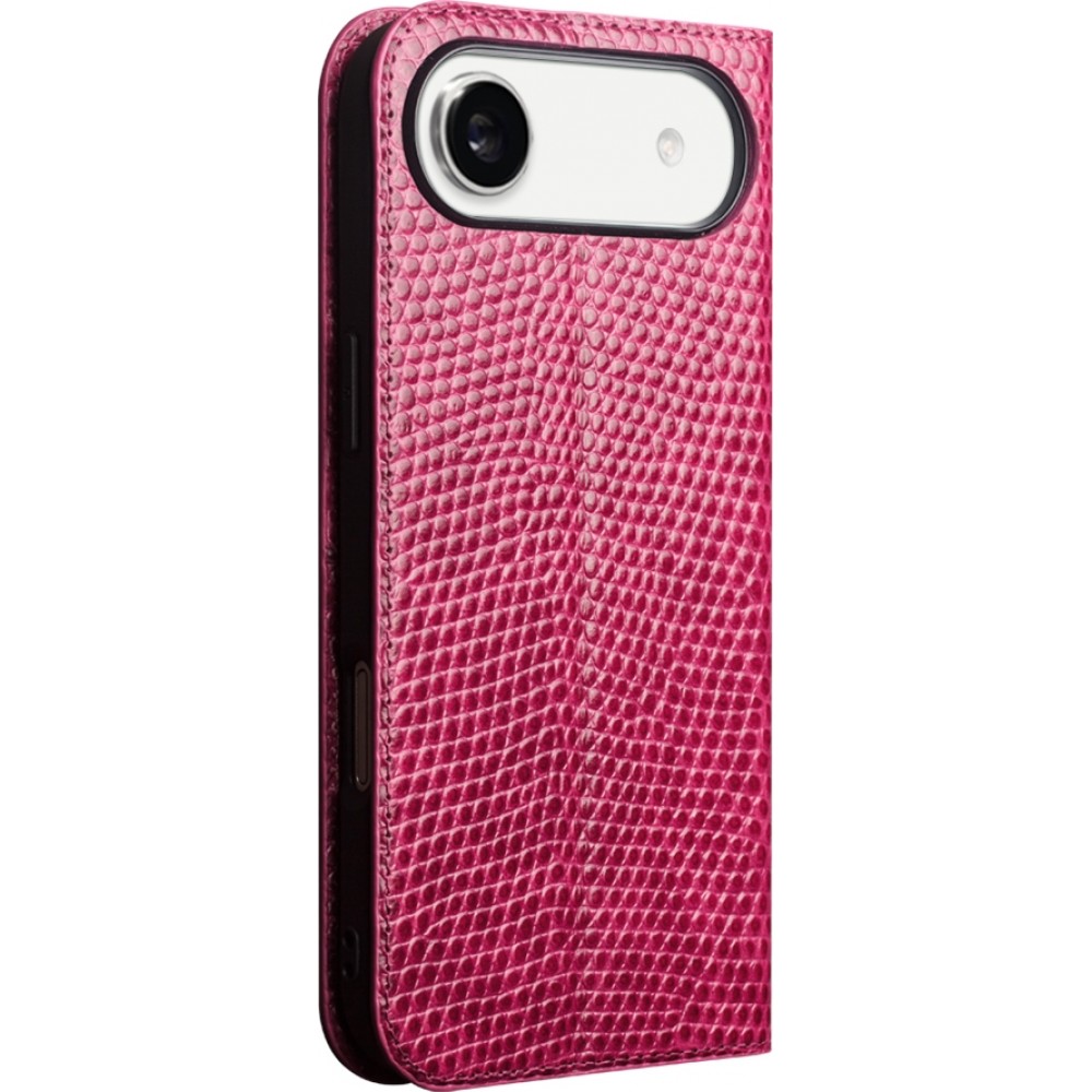 Fourre iPhone 17 Air - Flip Croco Qialino cuir véritable - Rose