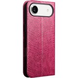 Fourre iPhone 17 Air - Flip Croco Qialino cuir véritable - Rose