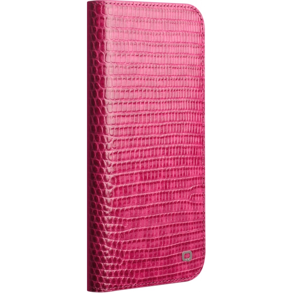 Fourre iPhone 17 Air - Flip Croco Qialino cuir véritable - Rose