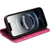 Fourre iPhone 17 Air - Flip Croco Qialino cuir véritable - Rose