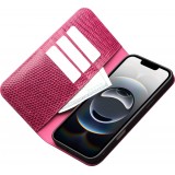 Fourre iPhone 17 Air - Flip Croco Qialino cuir véritable - Rose