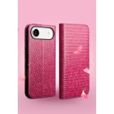 Fourre iPhone 17 Air - Flip Croco Qialino cuir véritable - Rose