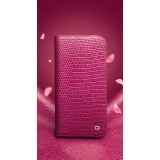 Fourre iPhone 17 Air - Flip Croco Qialino cuir véritable - Rose
