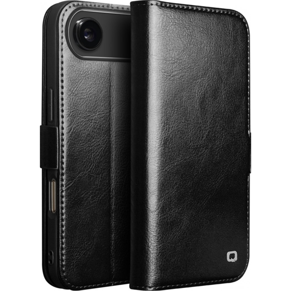 Fourre iPhone 17 Air - Flip Qialino cuir véritable avec fermeture magnétique - Noir