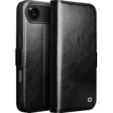 Fourre iPhone 17 Air - Flip Qialino cuir véritable avec fermeture magnétique - Noir