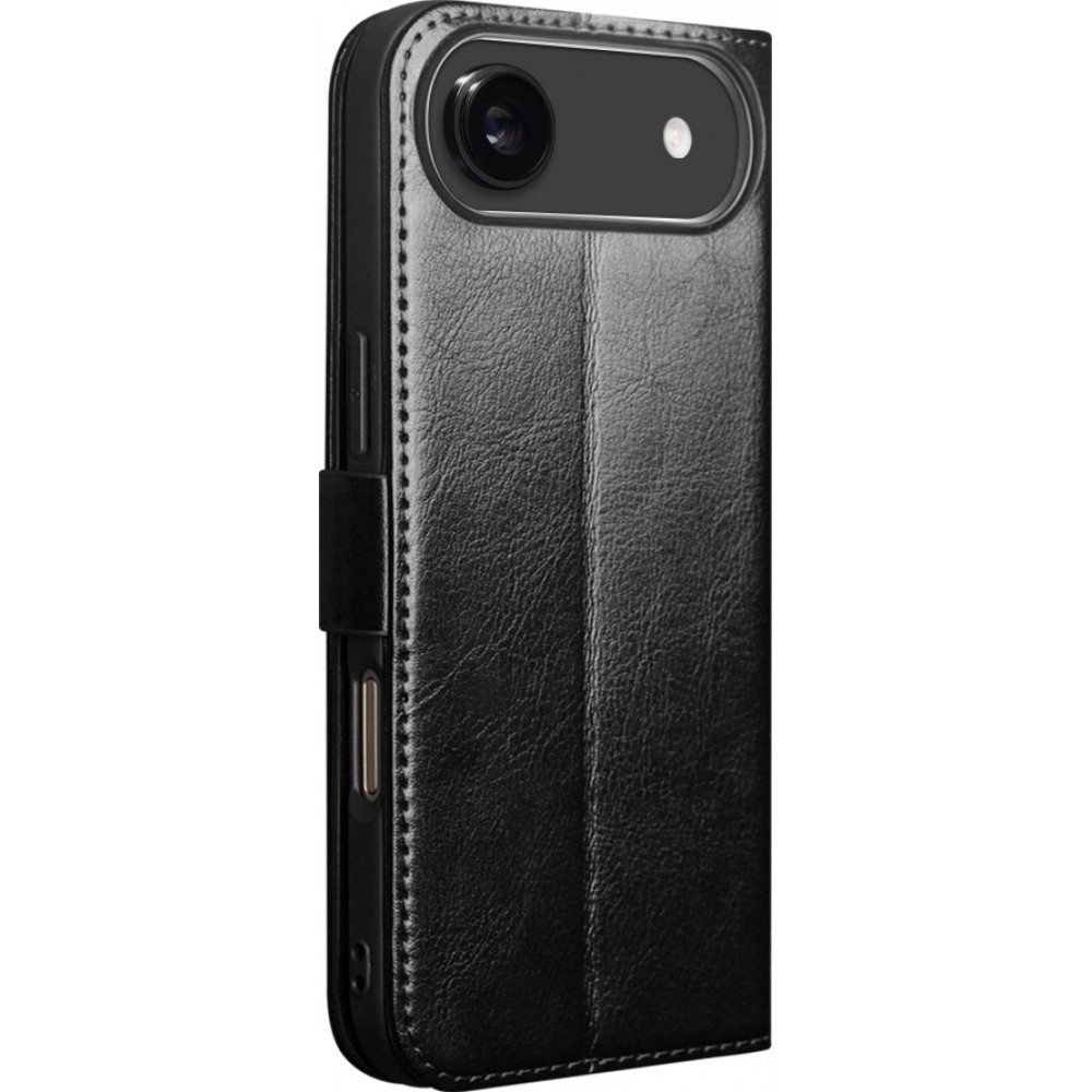Fourre iPhone 17 Air - Flip Qialino cuir véritable avec fermeture magnétique - Noir