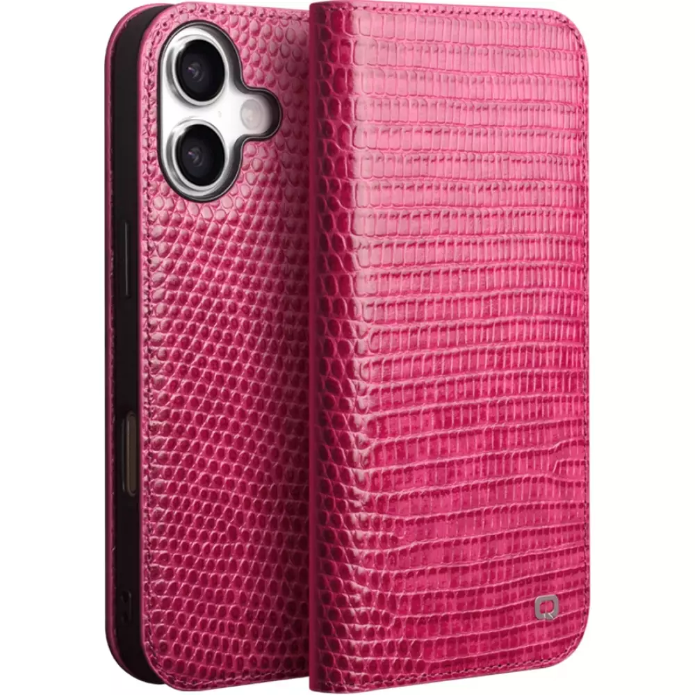 Fourre iPhone 17 - Flip Croco Qialino cuir véritable - Rose