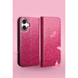 Fourre iPhone 17 - Flip Croco Qialino cuir véritable - Rose