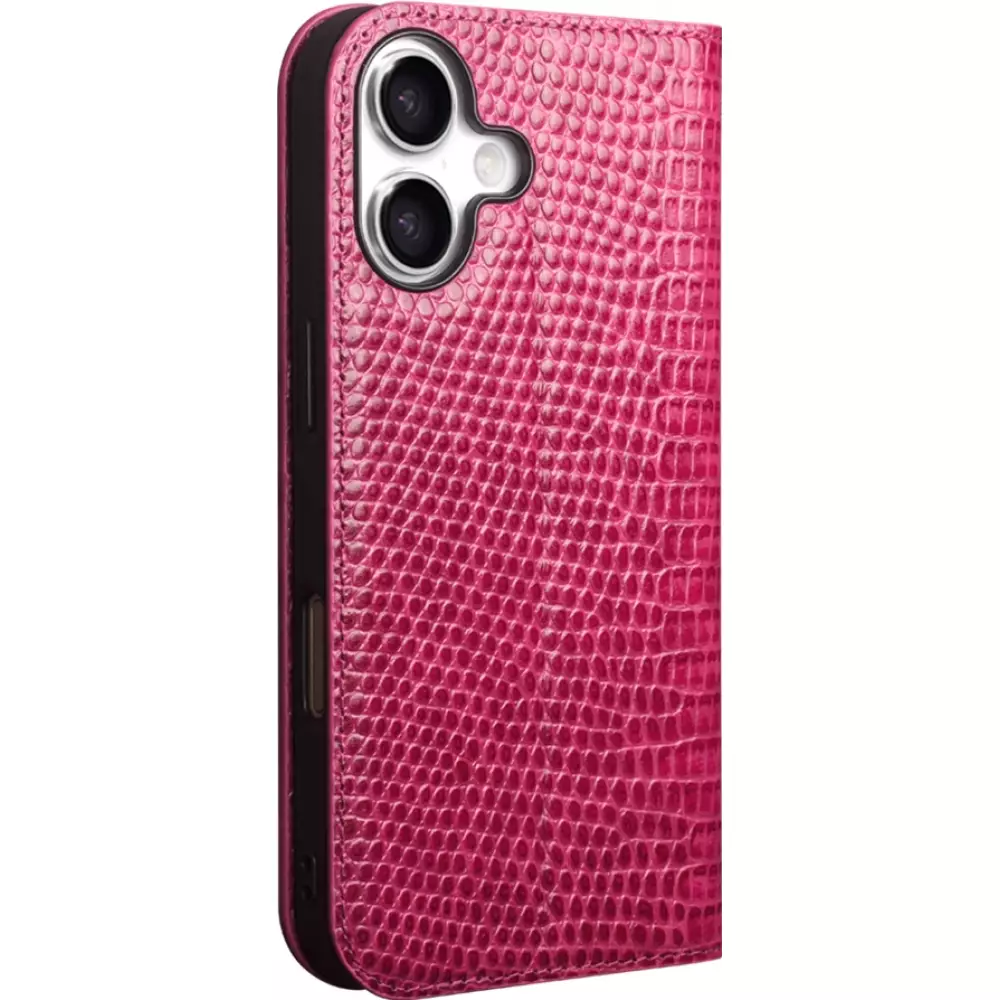 Fourre iPhone 17 - Flip Croco Qialino cuir véritable - Rose