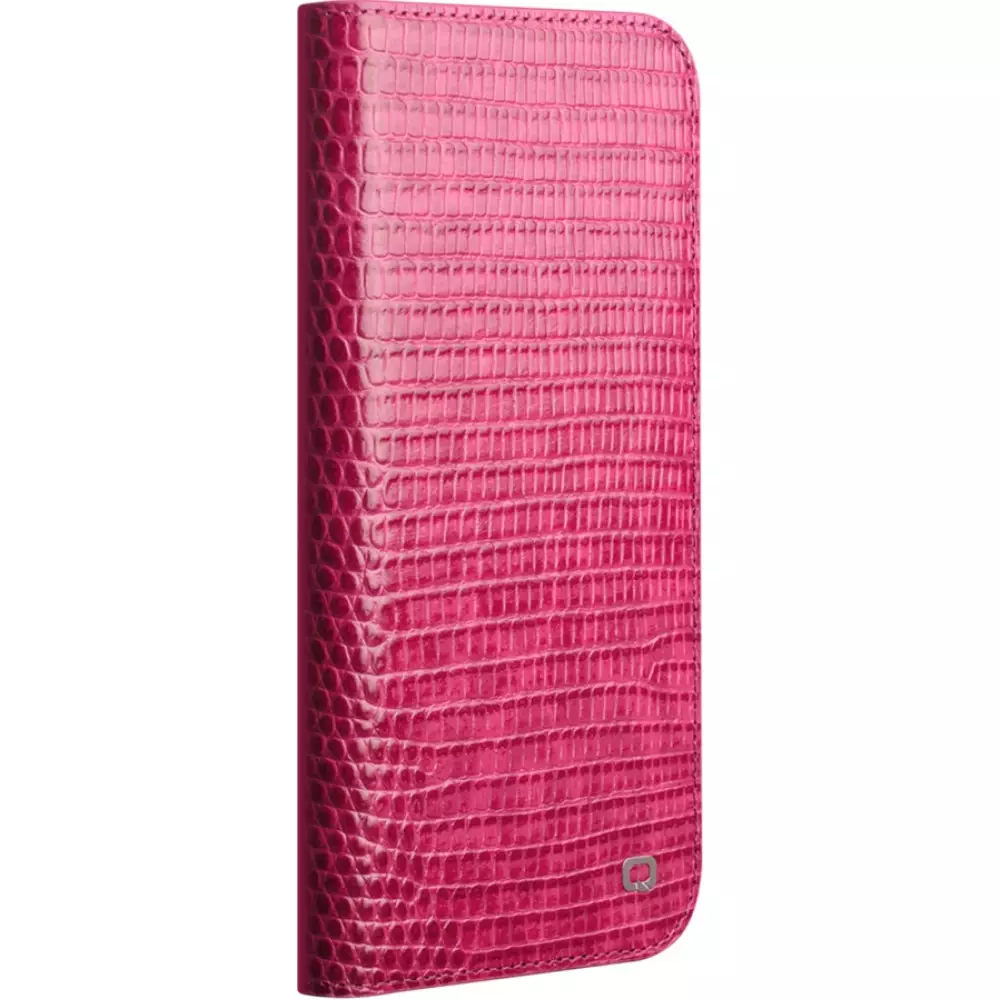 Fourre iPhone 17 - Flip Croco Qialino cuir véritable - Rose