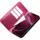 Fourre iPhone 17 - Flip Croco Qialino cuir véritable - Rose