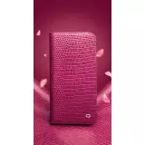 Fourre iPhone 17 - Flip Croco Qialino cuir véritable - Rose